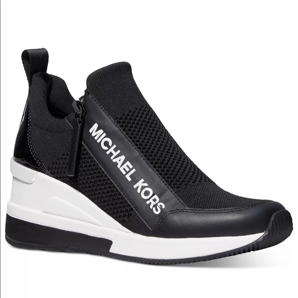 NEW MICHAEL KORKS WILLIS WEDGE TRAINER STRETCH BLACK SHOES SZ:8 - Picture 5 of 6